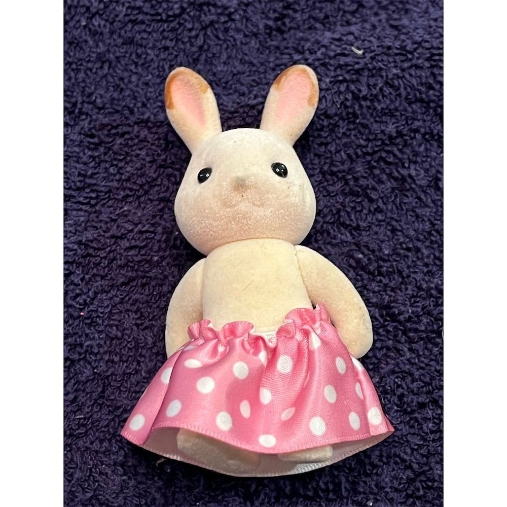 Sylvanian Families Chocolate Rabbit Figure‎ with Pink Polka Dot Skirt